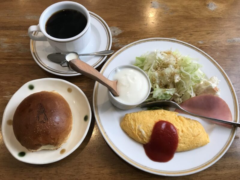 倉敷笹沖喫茶店『ふじわら』ブリオッシュとオムレツの朝食モーニング！