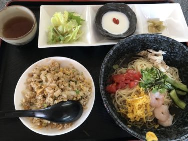 岡山西辛川『中華料理おふろ』から揚げ定食と冷やし中華チャーハンランチ！