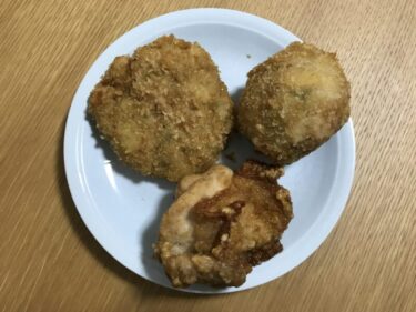 倉敷粒浦『ときわ精肉店』鶏のから揚げとメンチカツとサラダテイクアウト！