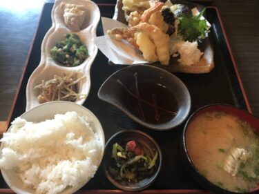 倉敷西阿知『旬菜海鮮処 縁』新鮮お刺身に揚げたて海老天ぷら定食ランチ！