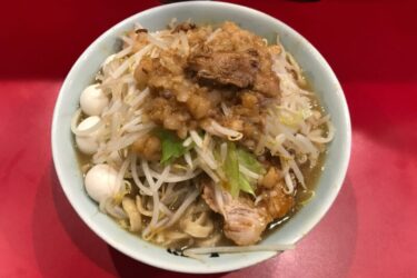 岡山野田屋町『ラーメンきずな』二郎系の味玉ラーメン豚増し野菜マシ！