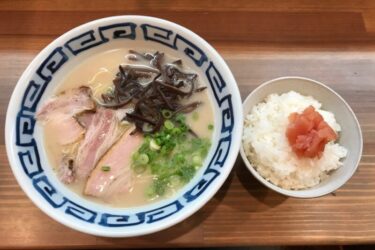 岡山表町『豚骨ラーメンだるま舎』とんこつラーメン替玉と明太子ごはん！