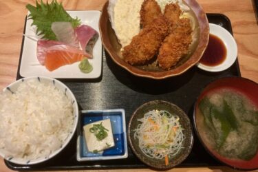 倉敷中庄『魚のとりやまさん』新鮮なお刺身付きカキフライ定食ランチ！