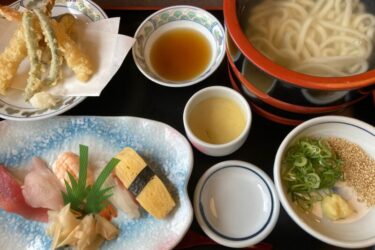 岡山倉敷『かもがた茶屋』にぎり寿司とトンカツ定食うどんセットランチ！