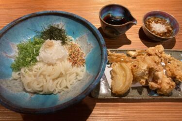 岡山東古松『細切りうどん いしば志』とり天とごぼ天のぶっかけうどん！