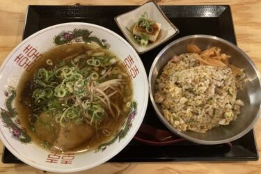 岡山岩田町『博多町中華 鷹虎』豚骨ラーメンとチャーハン定食ランチ!